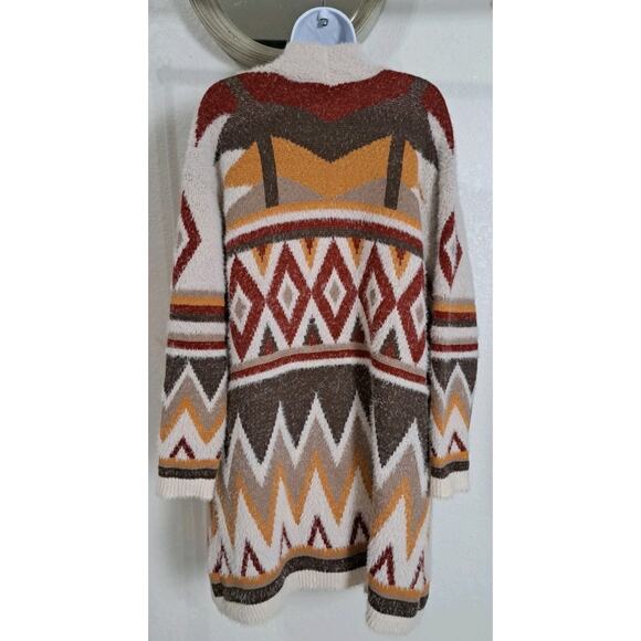My Michelle Aztec Open Front Cardigan Womens Sz L Fuzzy Southwestern Western - Picture 4 of 6